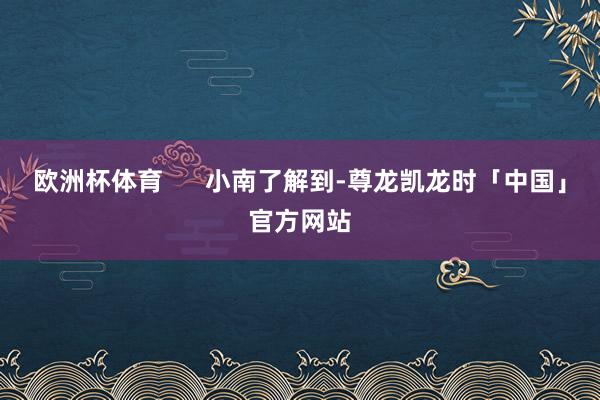 欧洲杯体育      小南了解到-尊龙凯龙时「中国」官方网站