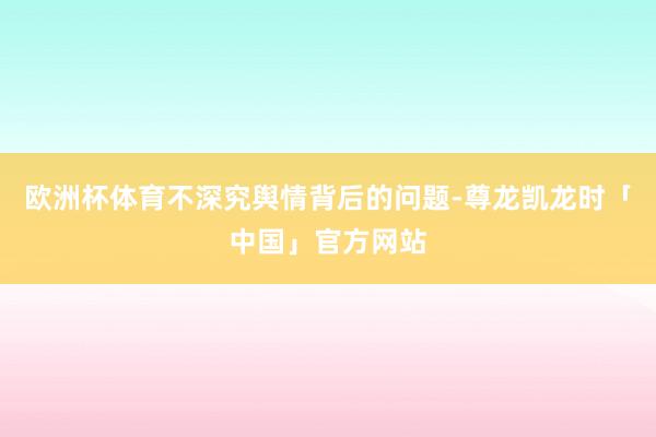 欧洲杯体育不深究舆情背后的问题-尊龙凯龙时「中国」官方网站